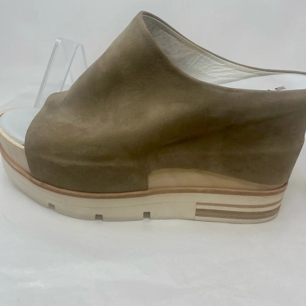 Strategia Italy Taupe Suede Open-Toe Platform Mule Sandal Slides EU 40 Sz 9 9.5